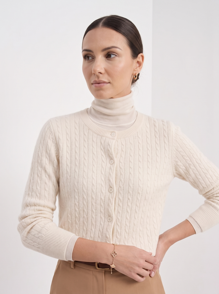 Evelyn | Cropped Cable Knit Cardigan for Women