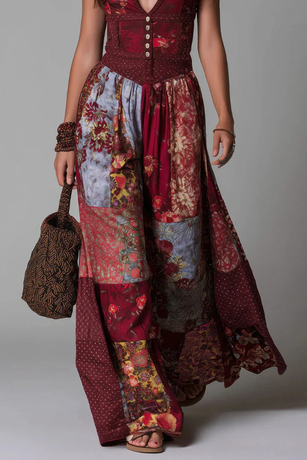 Printed Maxi Dress Women V-Neck Sleeveless Slim Fit