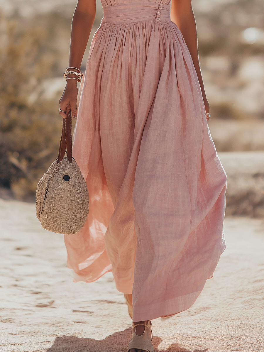 Linen Maxi Dress Women Halter Neck Sleeveless Boho