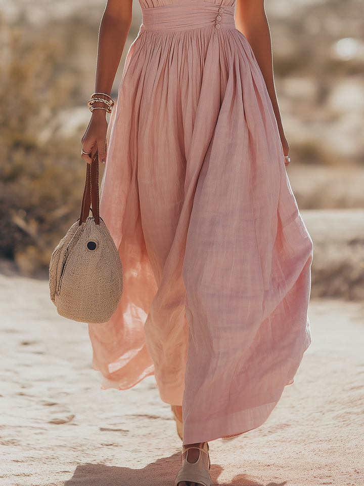 Linen Maxi Dress Women Halter Neck Sleeveless Boho