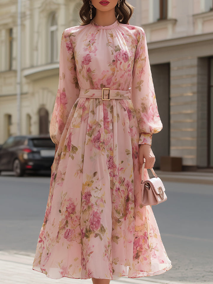 Blush Floral Chiffon A-Line Midi Dress – Pink Midi Dress UK