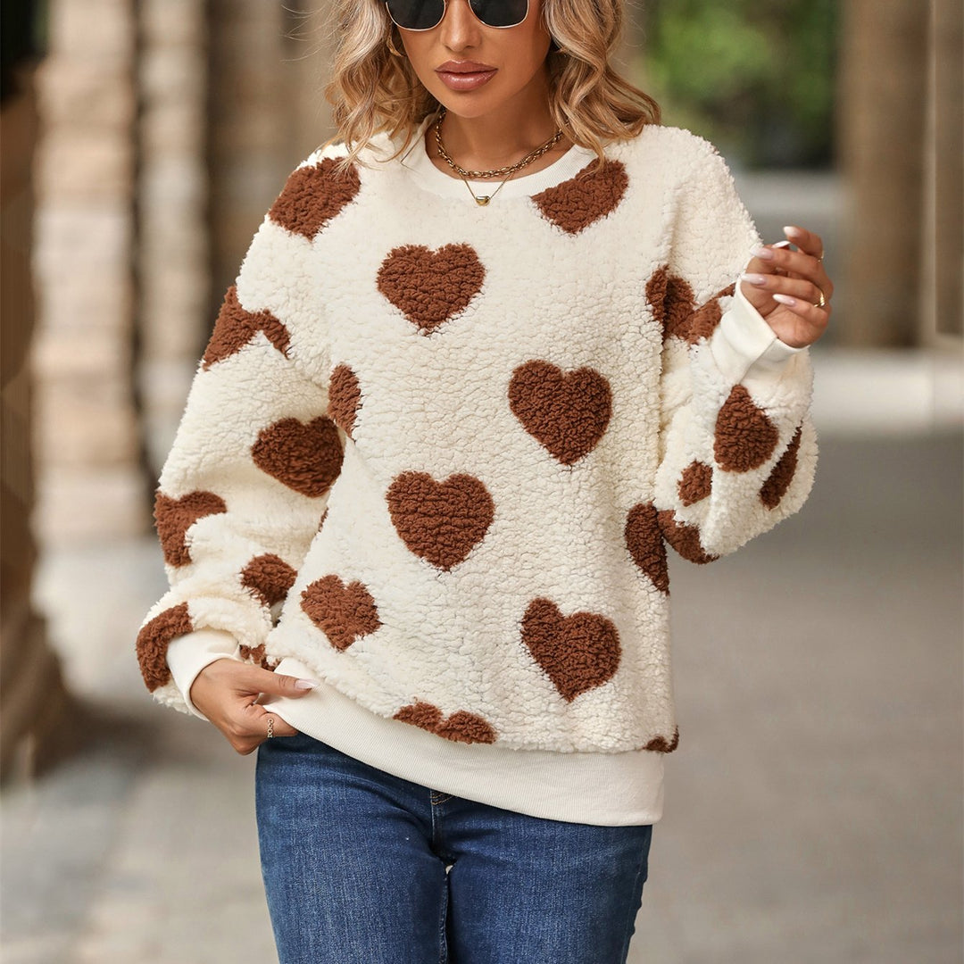 Peyton | Crew Neck Heart Print Sweater for Women