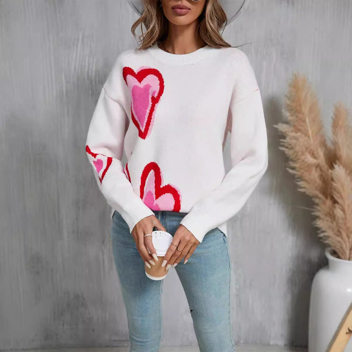 Mila | Crew Neck Heart Print Sweater for Women
