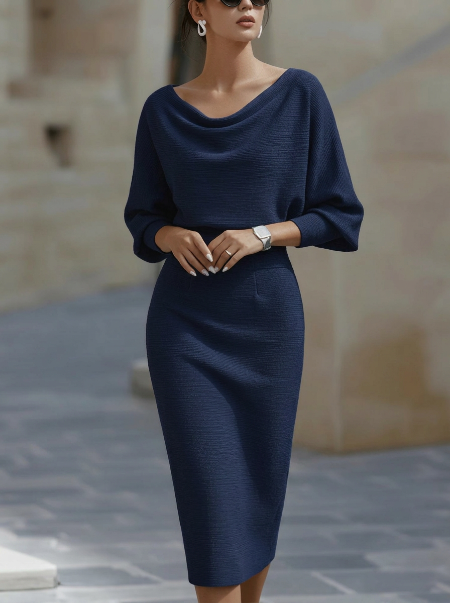 Elegant Temperament Fashionable Bat Sleeve Pure Color Waist-cinching Dress – White Dress