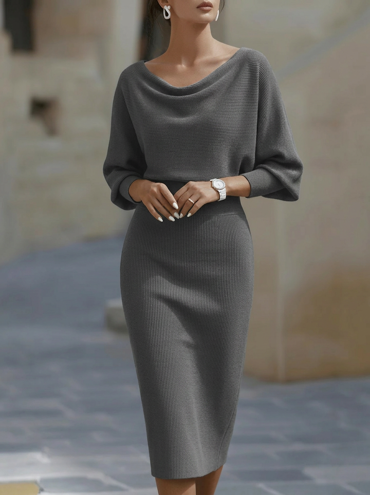 Elegant Temperament Fashionable Bat Sleeve Pure Color Waist-cinching Dress – White Dress