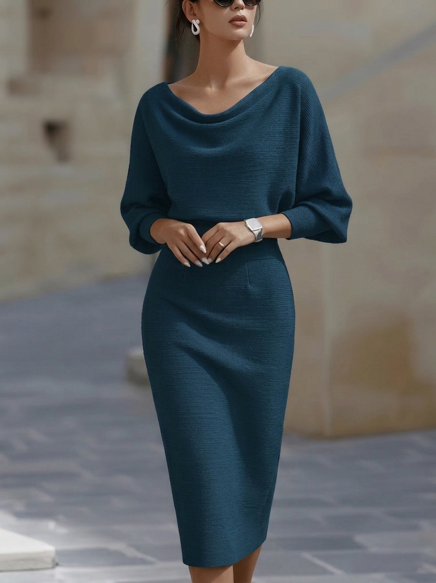 Elegant Temperament Fashionable Bat Sleeve Pure Color Waist-cinching Dress – White Dress