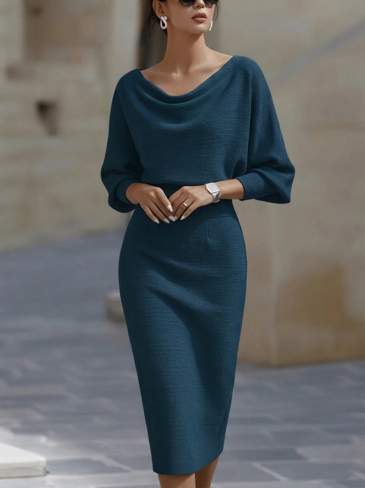 Elegant Temperament Fashionable Bat Sleeve Pure Color Waist-cinching Dress – White Dress