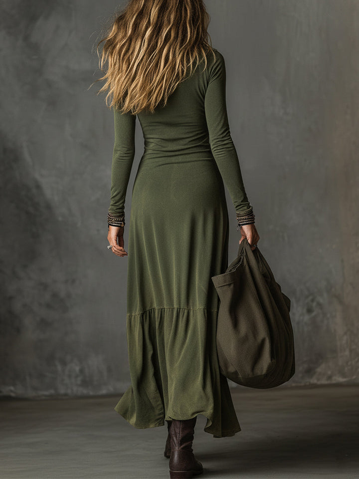 Bohemian Washed Cotton Half-zip Hem Slit Women&
