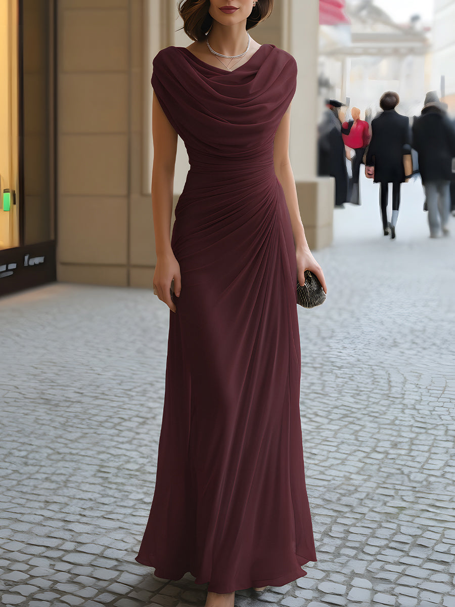 Maxi Dress Women Cowl Neck Draped Ruched Evening