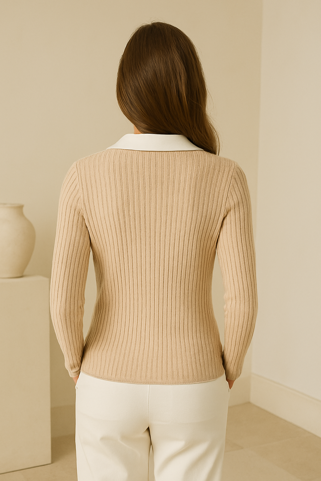 Lily | Ribbed Wool Knit Polo for Women