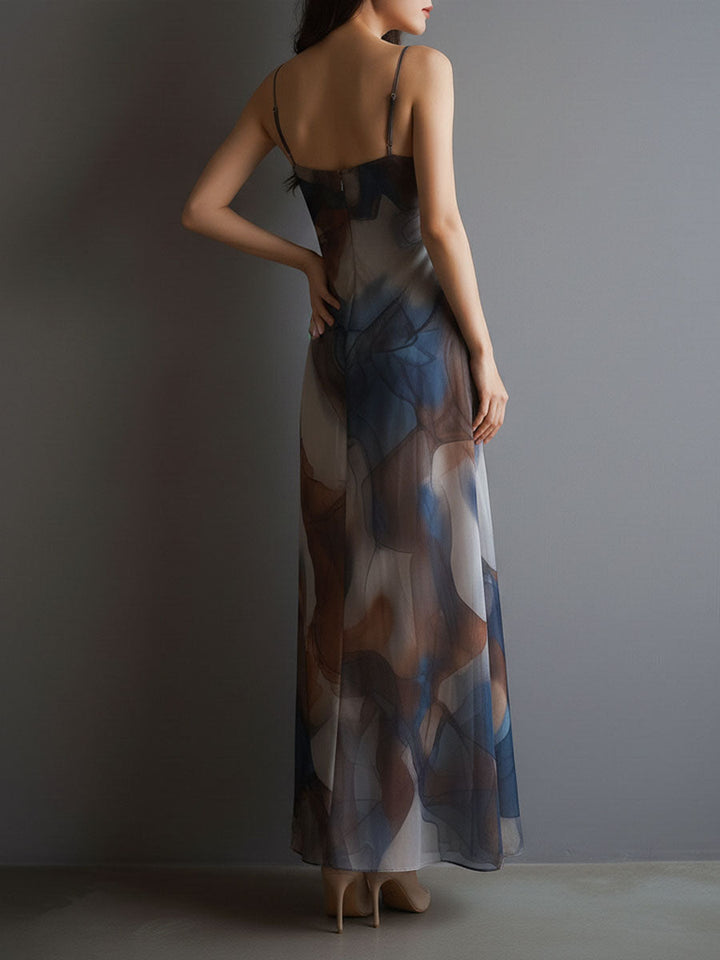 Chiffon Maxi Dress Women Slip Watercolor Print Boho