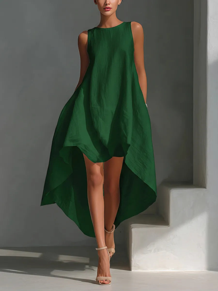 White Linen Sleeveless Midi Dress For Women