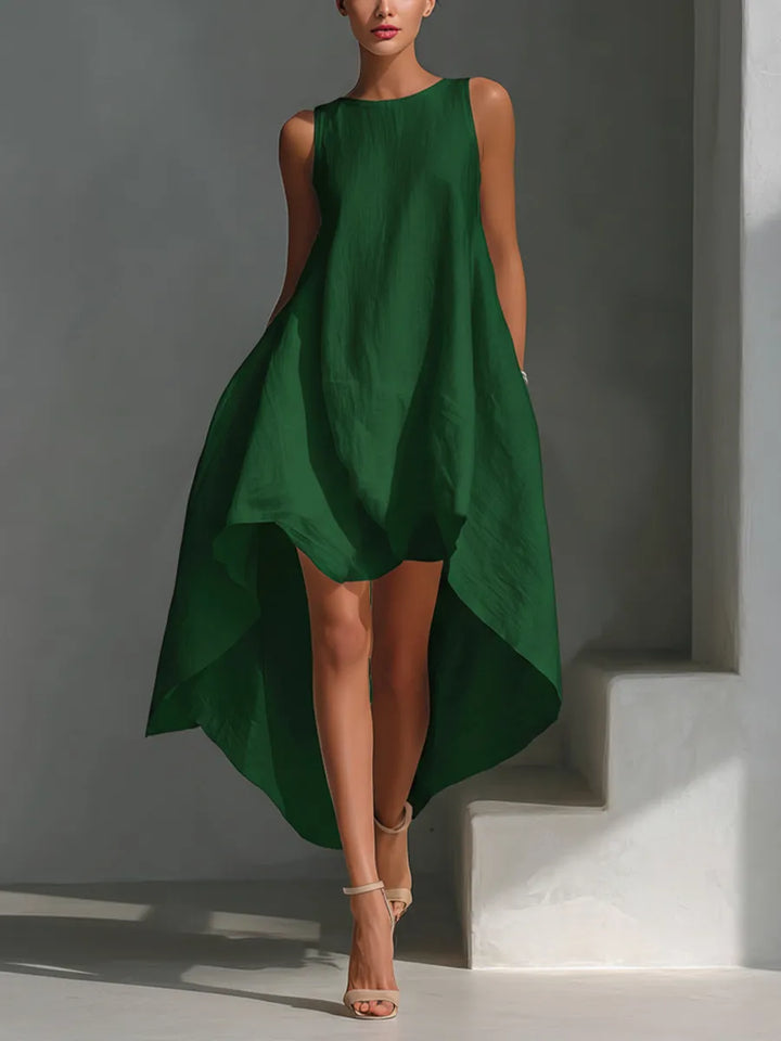 White Linen Sleeveless Midi Dress For Women