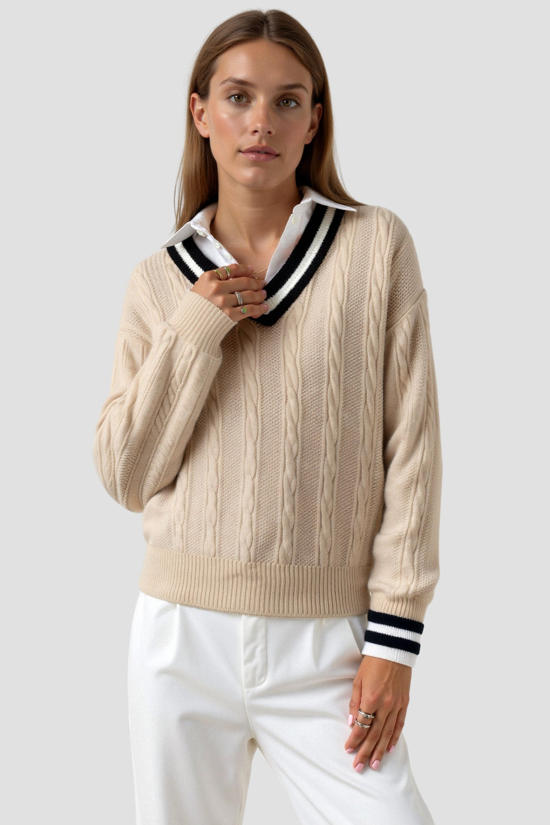 Chloe | Cable Knit V-Neck Sweater for Women