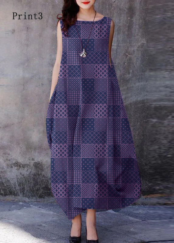 Bohemian Purple O-Neck Exra Large Hem Cotton Dresses Sleeveless – Casual Wedding Dress