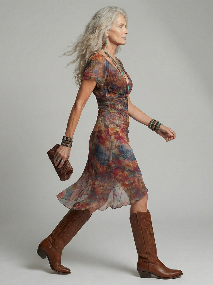Summer Midi Dress Women – Short Sleeve Ruched