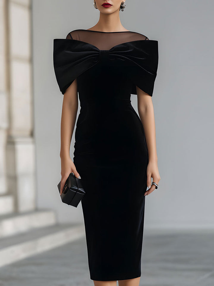 Black Velvet Bow Midi Dress – Black Tie Dress