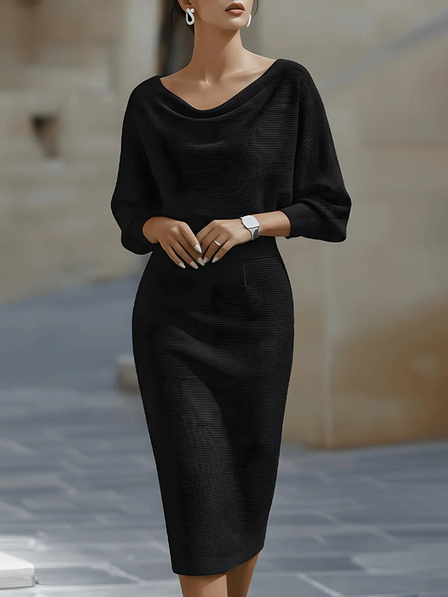 Elegant Temperament Fashionable Bat Sleeve Pure Color Waist-cinching Dress – White Dress