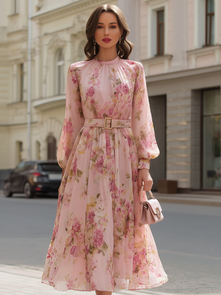 Blush Floral Chiffon A-Line Midi Dress – Pink Midi Dress UK