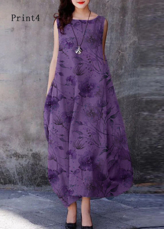Bohemian Purple O-Neck Exra Large Hem Cotton Dresses Sleeveless – Casual Wedding Dress