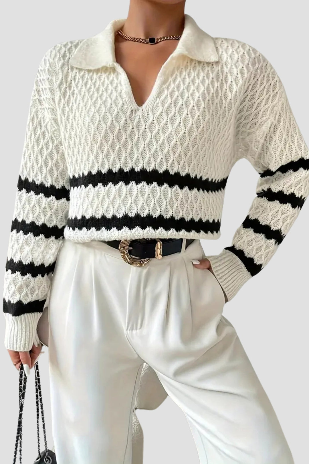 Eleanor | Cable Knit V-Neck Sweater for Women