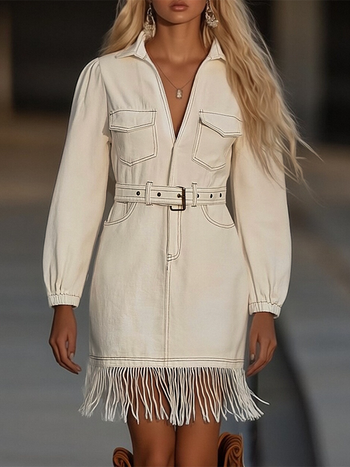 Denim Tassel Mini Dress For Women