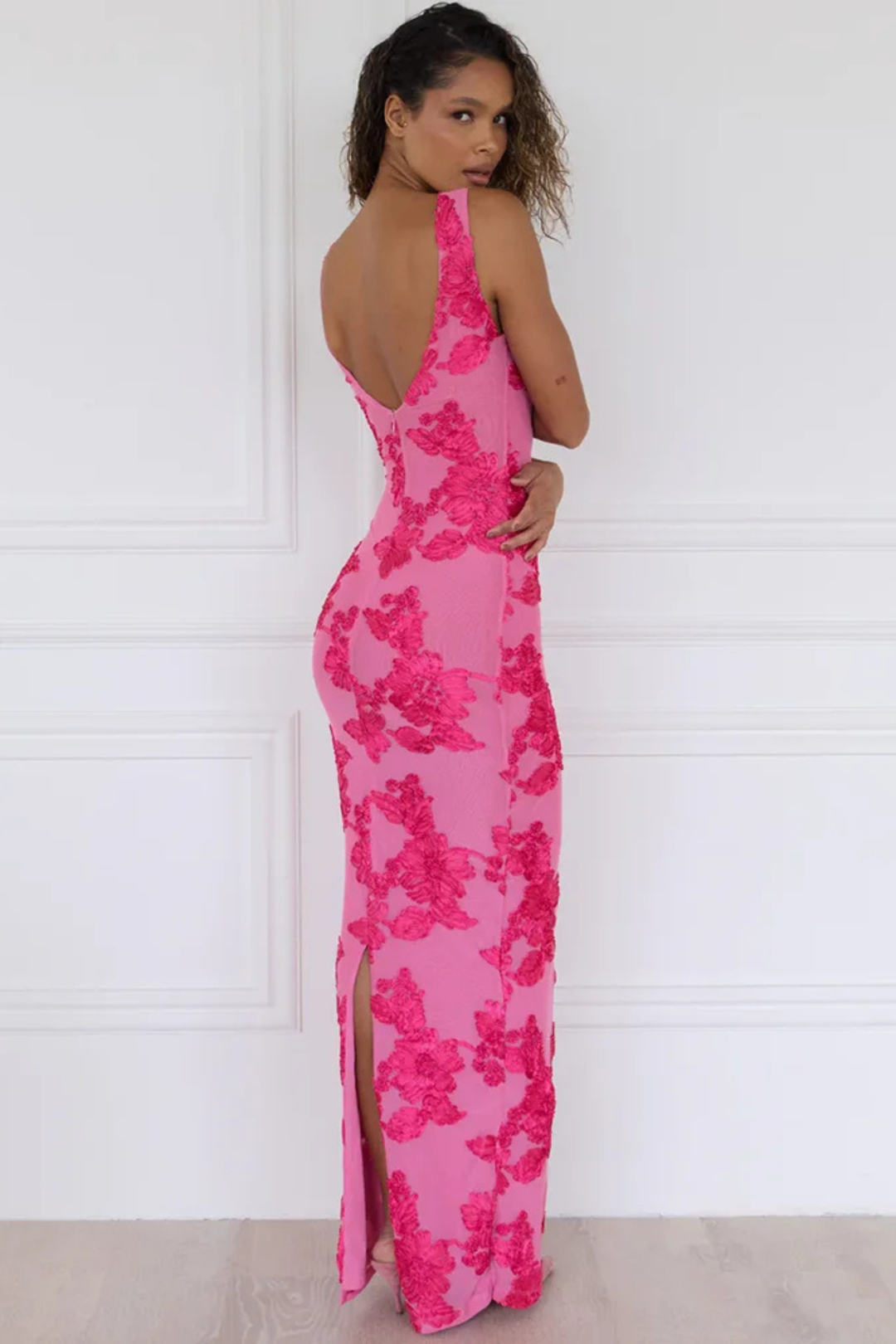 Floral Maxi Dress Women Sleeveless Pink Formal