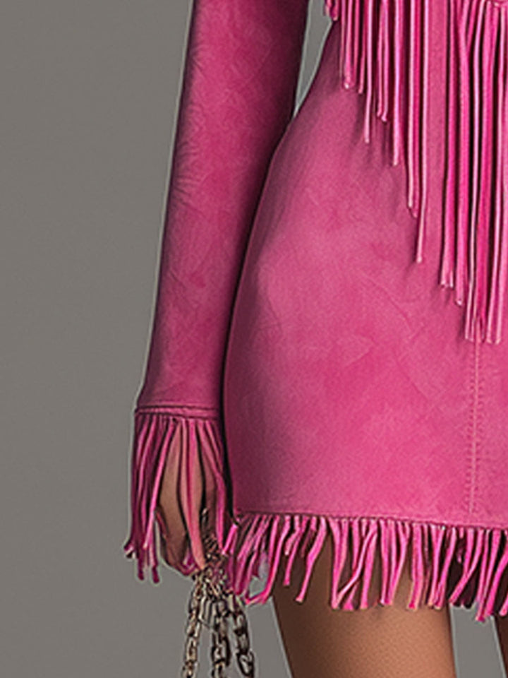Red Faux Suede Tassel Mini Western Dress Western | Casual Dress