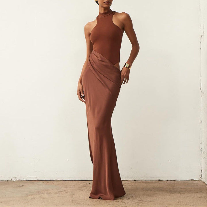 Elegant Halter Draped Evening Dress