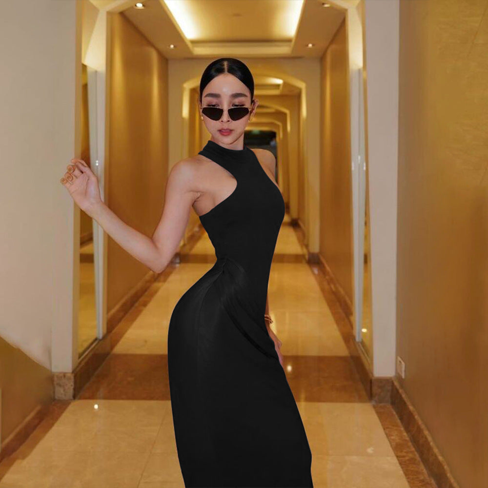Elegant Halter Draped Evening Dress