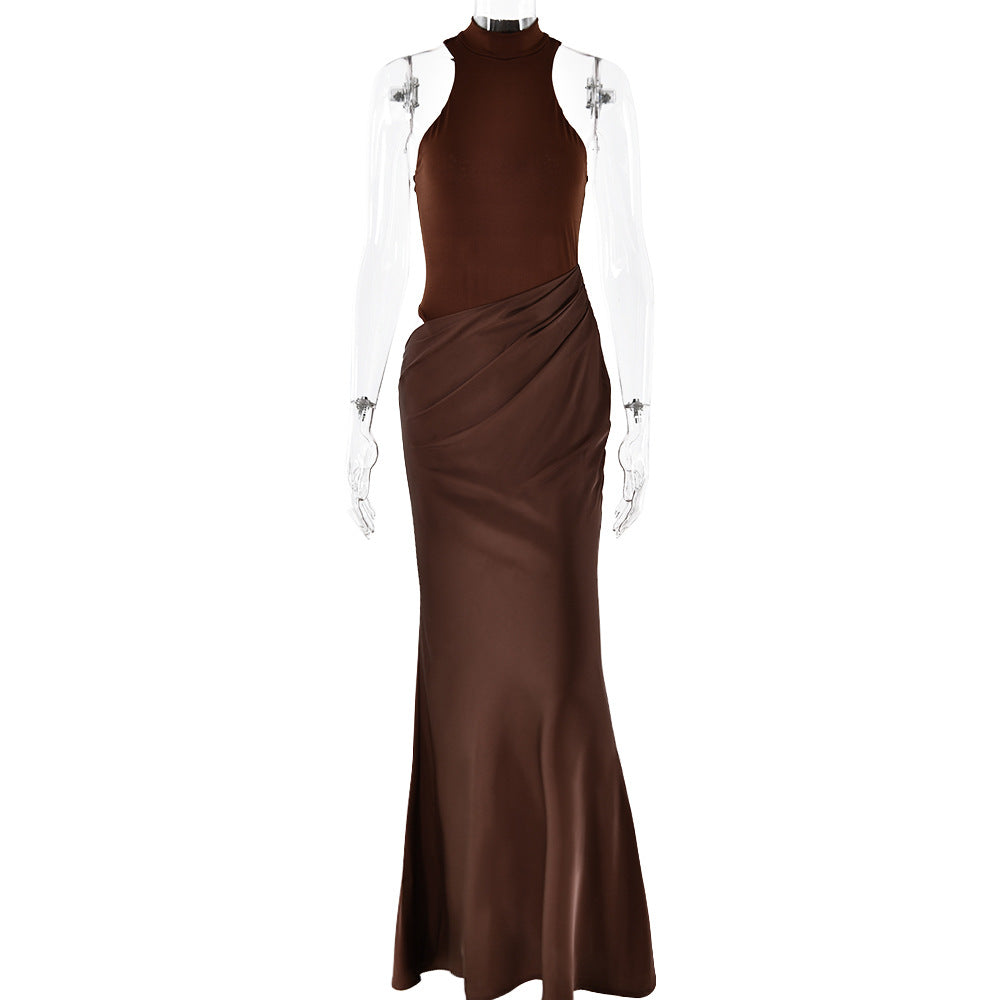 Elegant Halter Draped Evening Dress