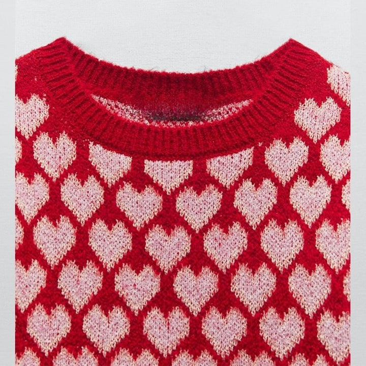 Makayla | Crew Neck Heart Print Sweater for Women