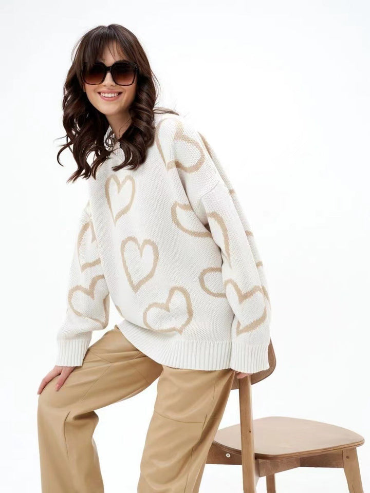 Melissa | Crew Neck Heart Print Sweater for Women