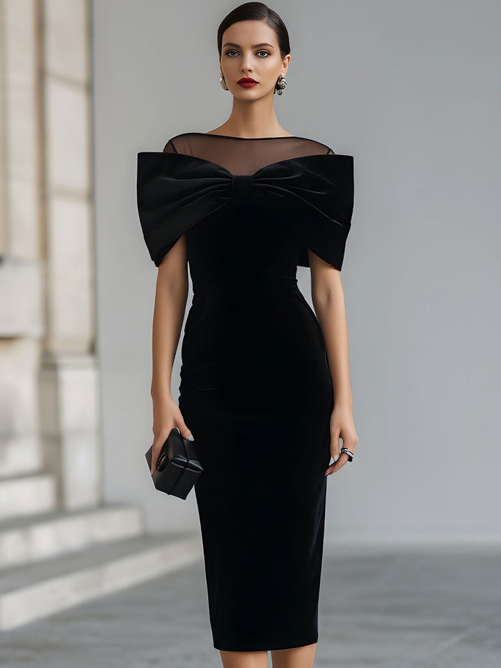 Black Velvet Bow Midi Dress – Black Tie Dress