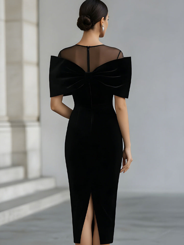 Black Velvet Bow Midi Dress – Black Tie Dress