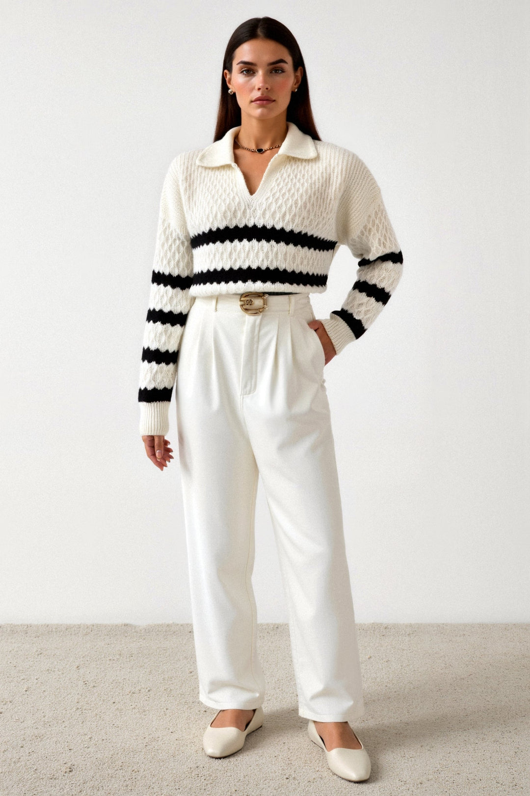 Eleanor | Cable Knit V-Neck Sweater for Women