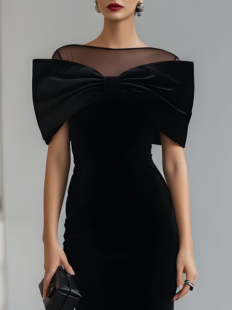 Black Velvet Bow Midi Dress – Black Tie Dress