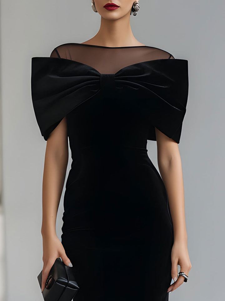 Black Velvet Bow Midi Dress – Black Tie Dress