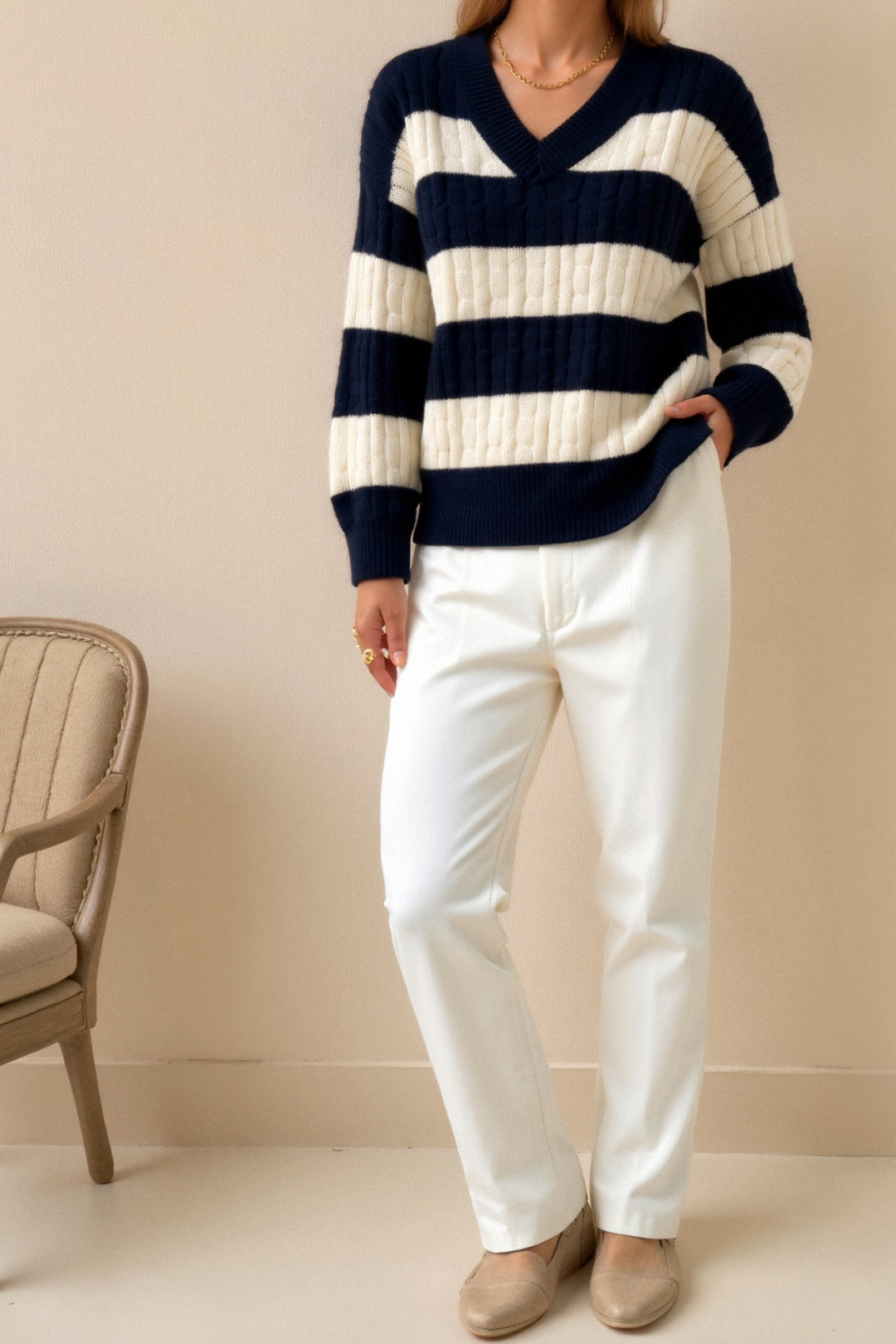 Layla | Cable Knit V-Neck Sweater for Women
