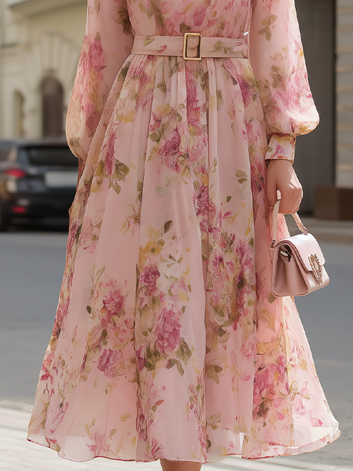 Blush Floral Chiffon A-Line Midi Dress – Pink Midi Dress UK