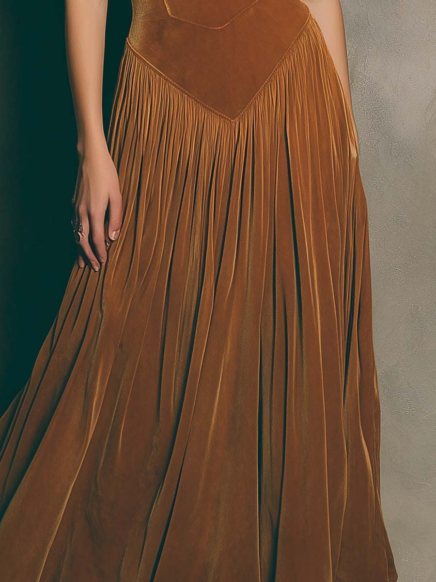 Satin Maxi Dress Women Caramel Spaghetti Strap Wedding Guest