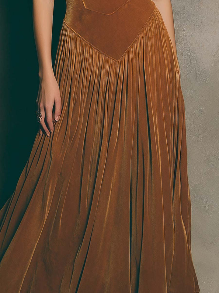 Satin Maxi Dress Women Caramel Spaghetti Strap Wedding Guest