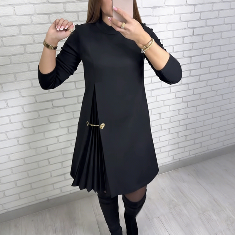Elegant Mini Cocktail Dress for Women with Collar and Pleat Detail