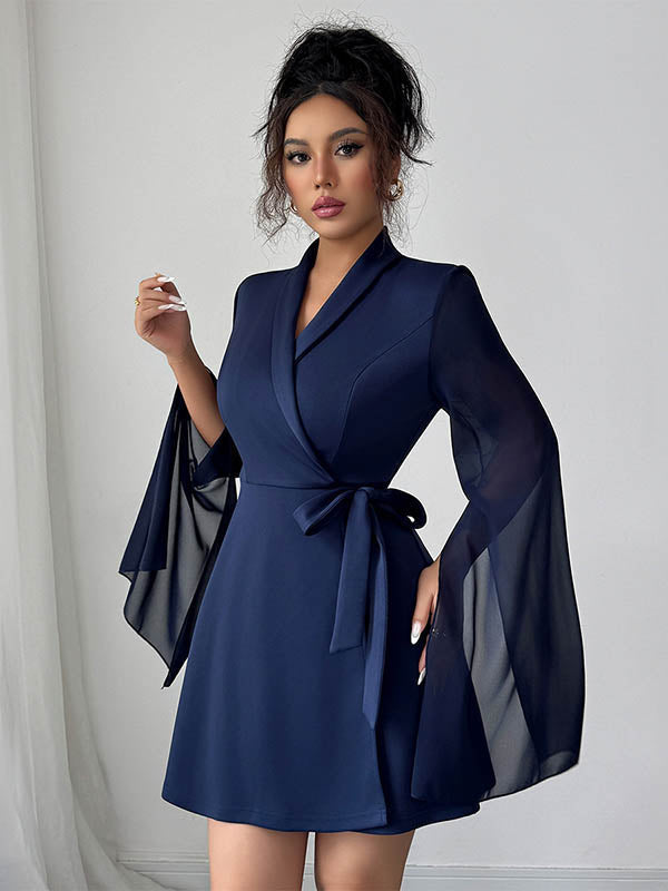 A-Line Elasticated Waist Interlace See-Through Solid Color Split-Joint Dress – White Dress