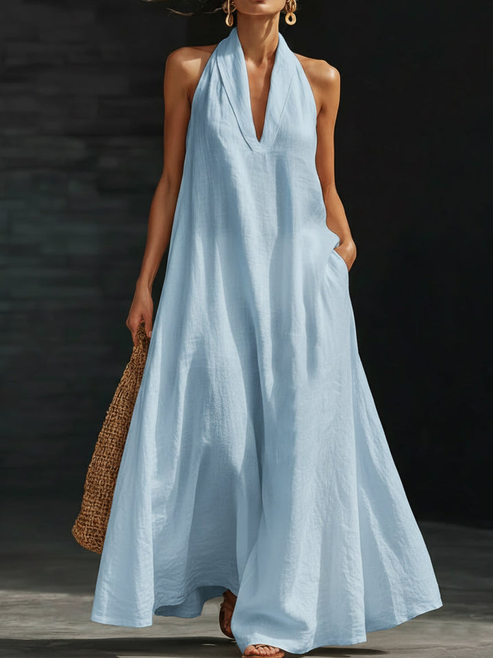 Chiffon Maxi Dress Women Halter Neck A-Line Flowy