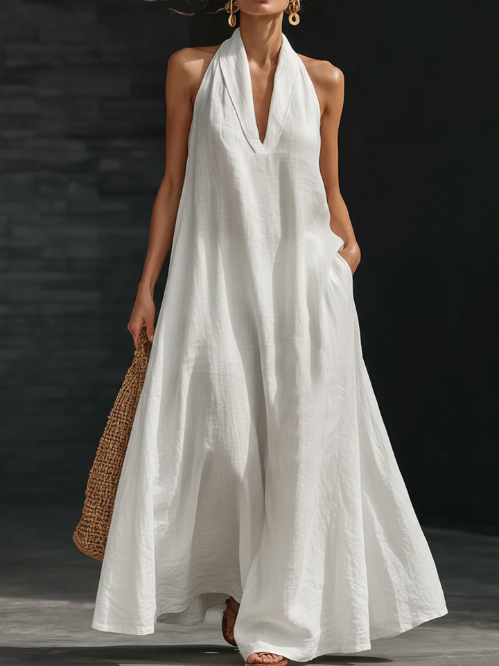 Chiffon Maxi Dress Women Halter Neck A-Line Flowy