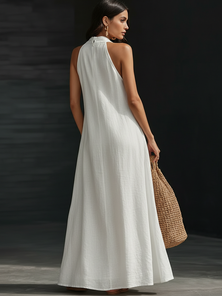 Chiffon Maxi Dress Women Halter Neck A-Line Flowy