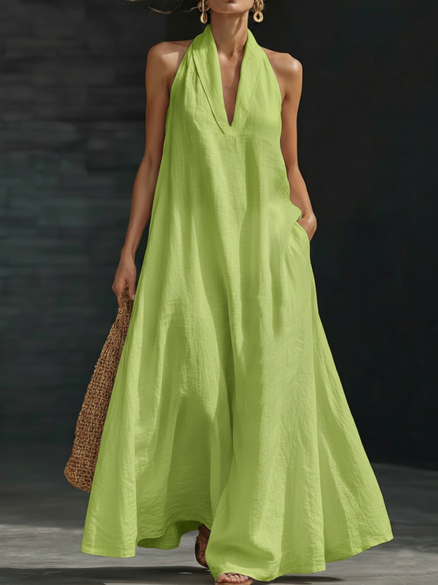 Chiffon Maxi Dress Women Halter Neck A-Line Flowy