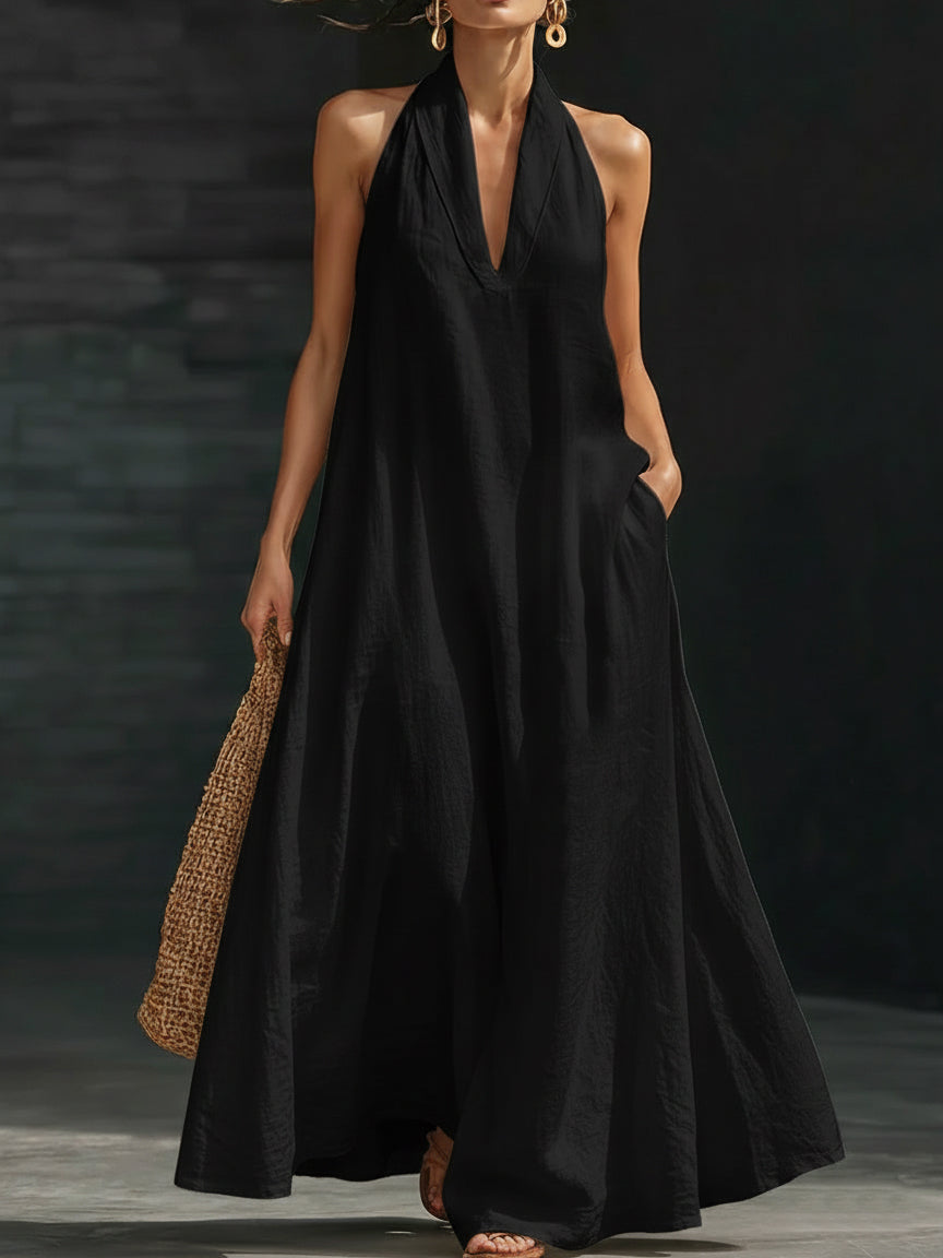 Chiffon Maxi Dress Women Halter Neck A-Line Flowy