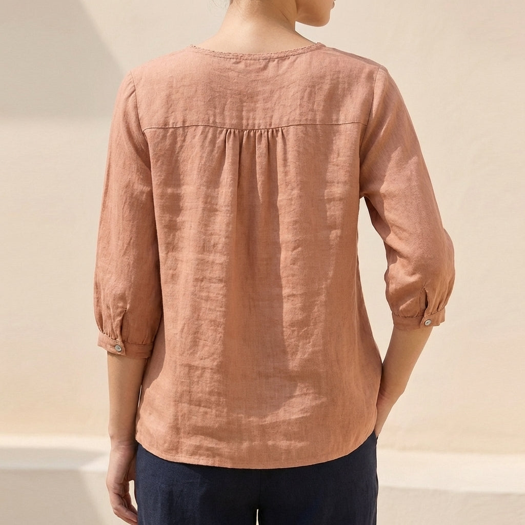 Cotton Blouse Women Floral Embroidery Relaxed Fit Gauzy